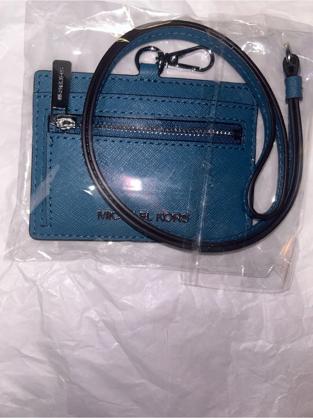 Micheal Kors card /Id holder,has zip pocket, clips onto bag,or lanyard NWOT
